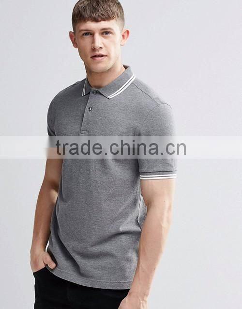 OEM wholesale men grey 100% cotton pique plain slim fit polo shirt