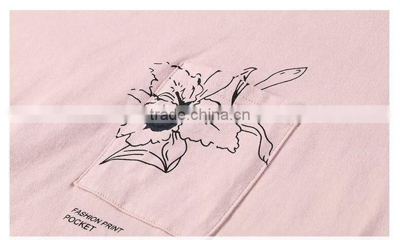 OEM Services Custom Design Printing Women Pink Cotton Floral Print Women Tee Shirts