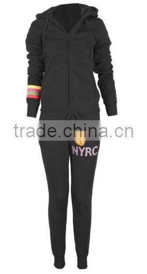 Women's Sporty Embellished Two Piece Active Set with Zip Up Jacket