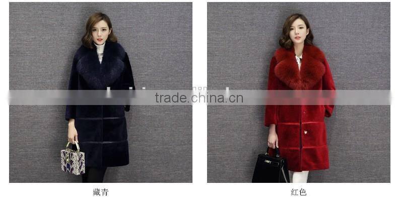 Women's long design suit collar turn-down collar trench cashmere overcoat fur one piece sheep shearing wool outerwear
