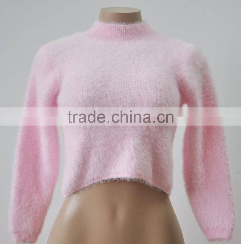 M1145 Runwaylover 2016 latest design fashion ladies fur turtleneck sweater tops