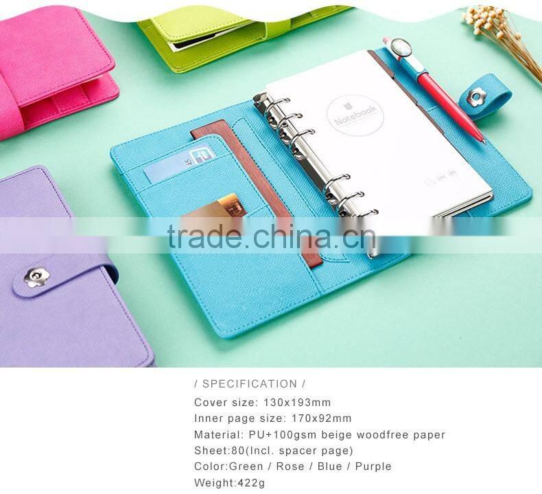 48K PU leather cover planner with metal clasp button embossed logo loose leaf binding organizer planner