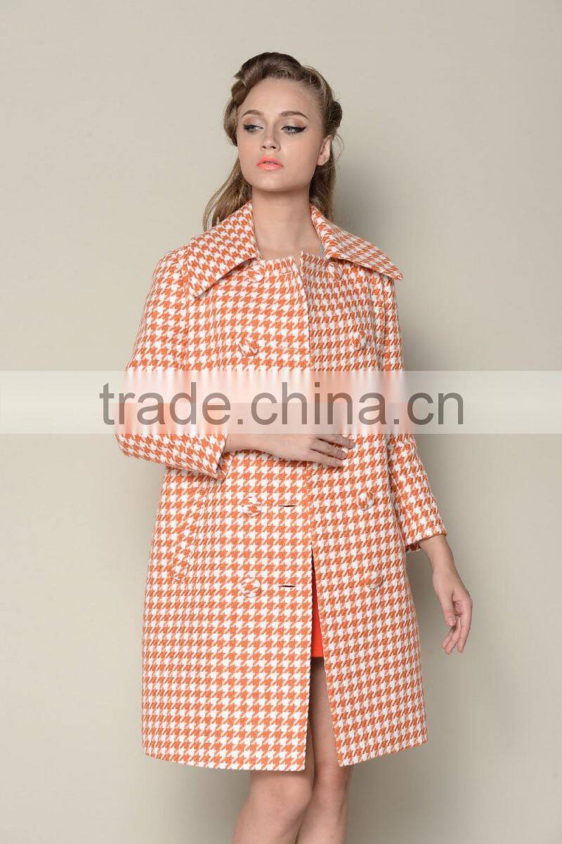 classic fashionable grid designed long style women coats winter 2016