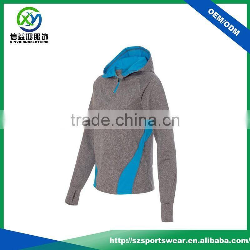 New Design Splicing Color Fabric Women Sport Hooded Pullover Sweatshirt With Your Logo