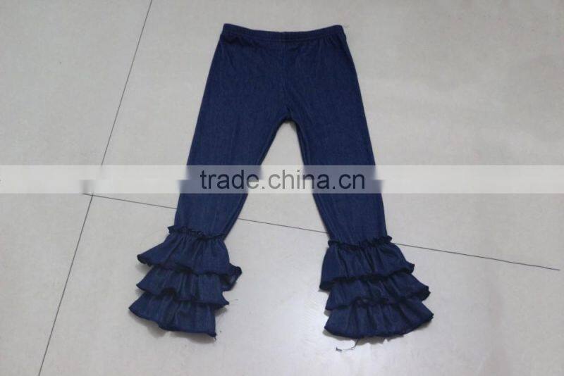 Children Girls Summer Denim Ruffle Pants Wholesale Baby Girls Fashion Denim Pants Boutique