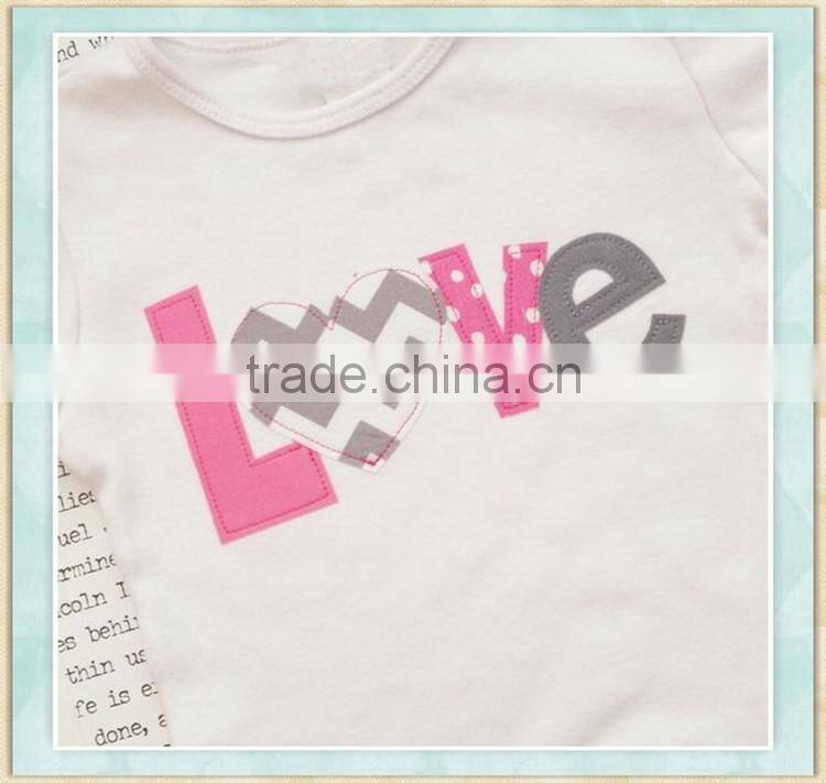 pink and gray girls' Valentine's Day love applique t-shirt children wear ruffle raglan children's clothing