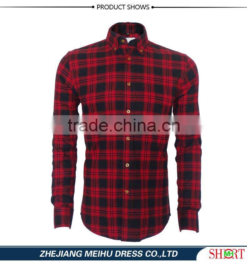 2017 latest shirts pattern for men flannel plaids with button down collar