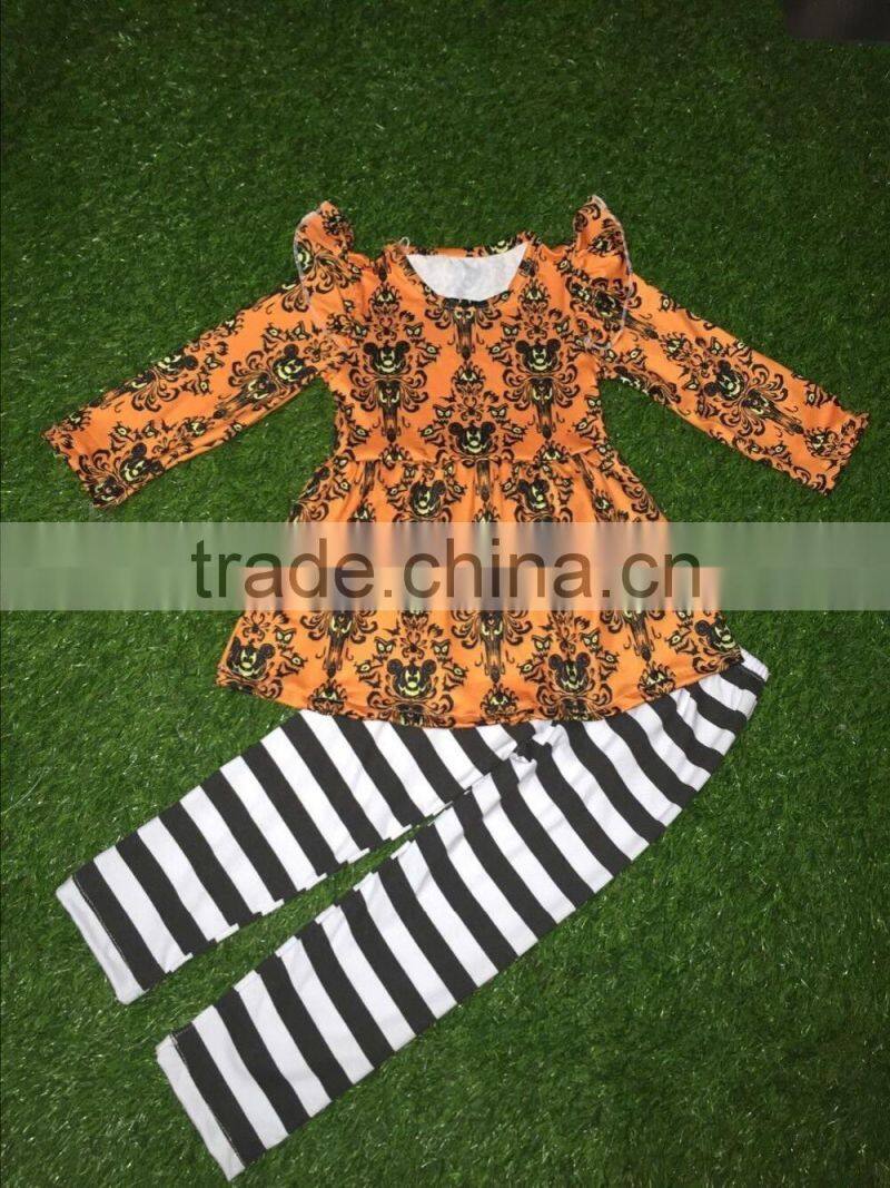 autumn sets girls long sleeve orange dress pumpkin mouse outfits Halloween baby clothes