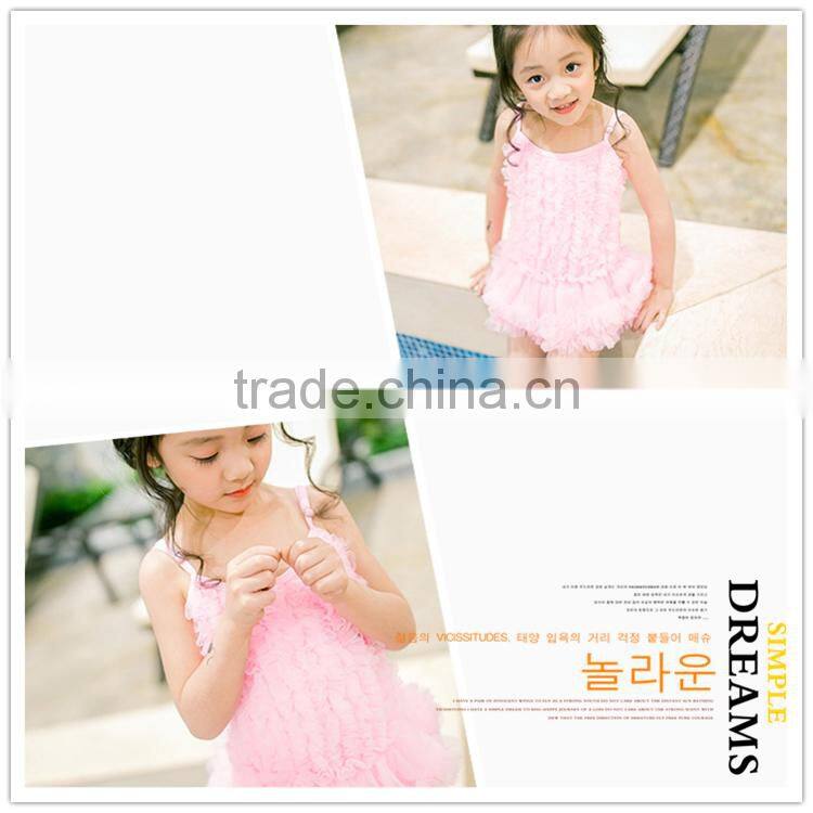 Wholesale Princess pink dress style swimsuit for children models