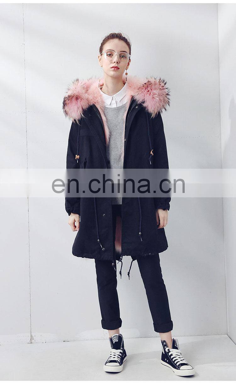 Custom Soft Cheap European Style Real Fox Fur Lining Women Hooded Coat