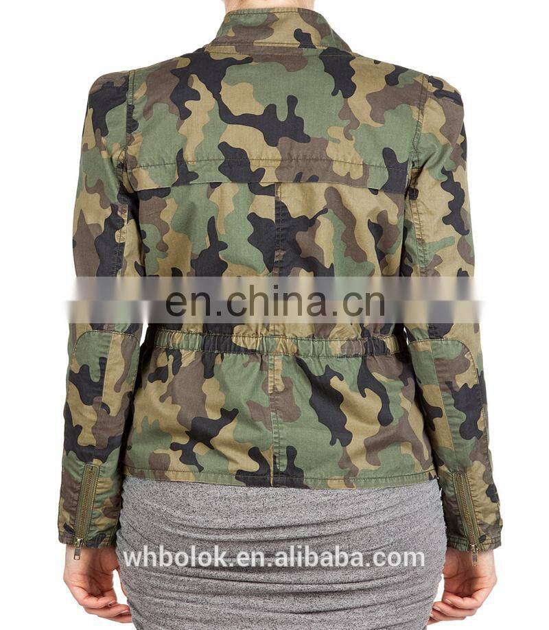 Women's casual motorcycle jacket blazer camo pattern garment for spring