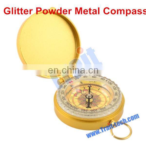 Pocket Watch Style Precisely Made Handy Instrument Glitter Powder Metal Compass (Golden)