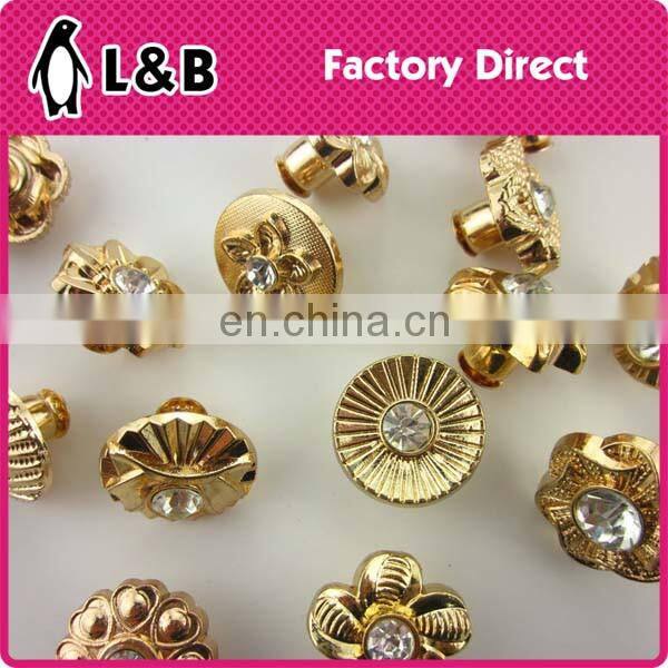 New models custom zinc alloy metal botton with glass stone