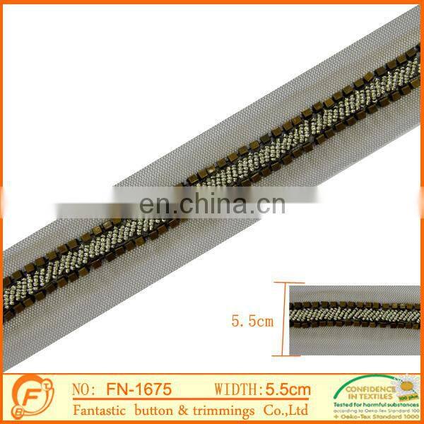 fashion leather fringe with gold metal ring for clothes