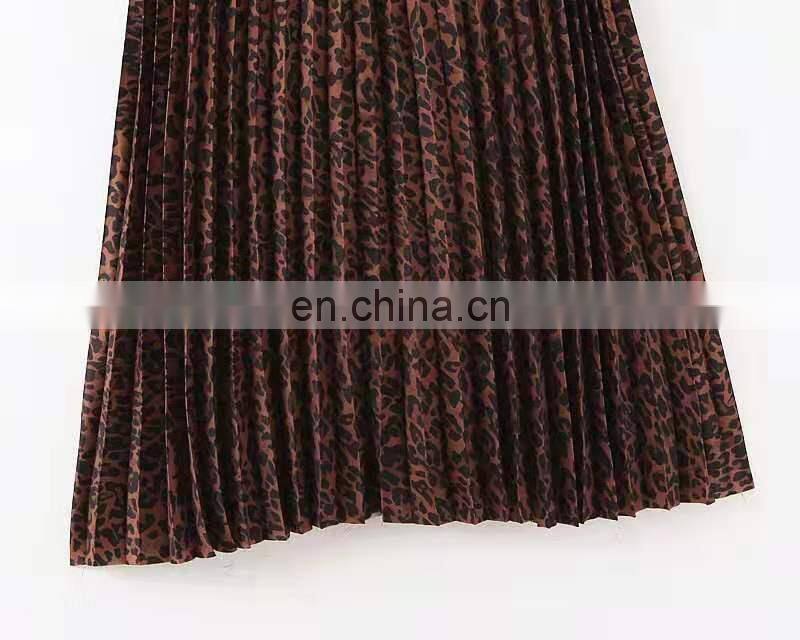 Long elastane waist cheap leopard printing pleats plus size skirts for fat women