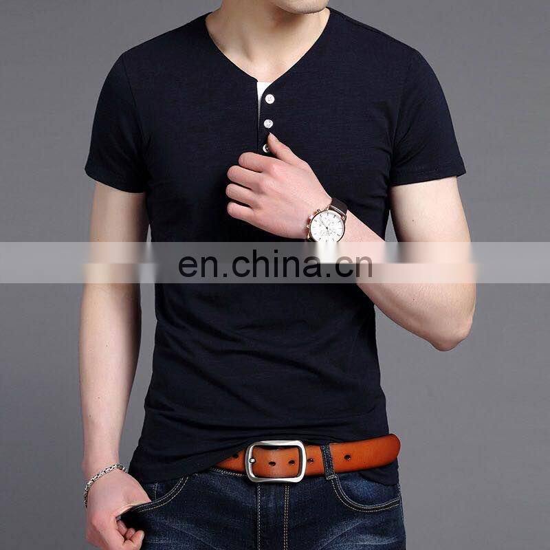 New arrival mock v neck buttons collar wholesale t shirts full hand designer ruched t shirt for big man