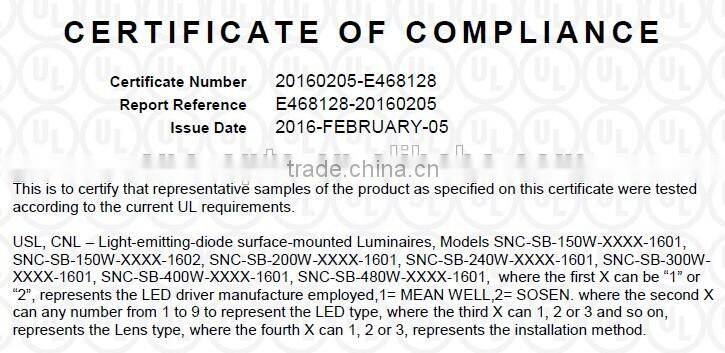 SNC UL LED Shoe box Parking Lot Light 240w for North America Market