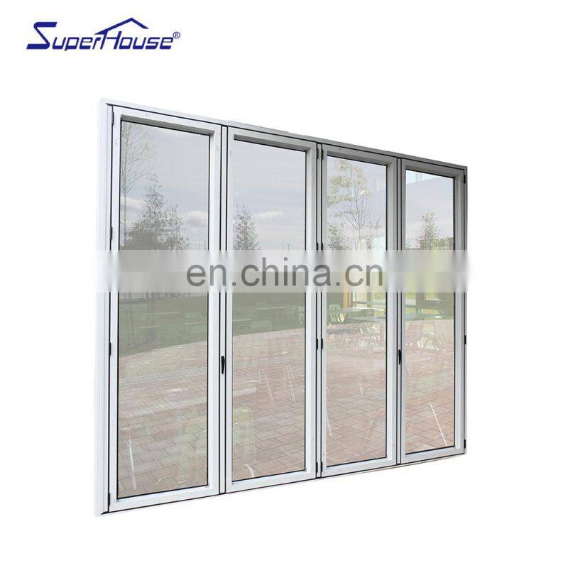 Superhouse Wood Grain Color Exterior Bi Folding Door Aluminium Glass Folding Door