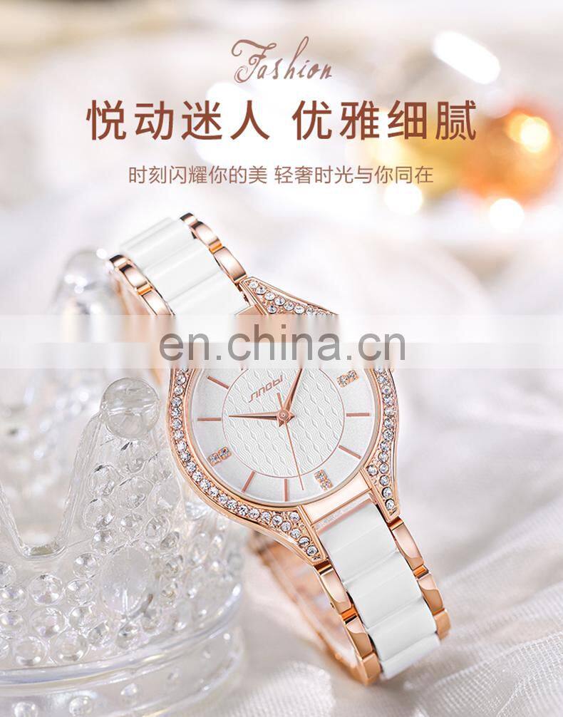 SINOBI New Arrival Women Luxury Watch S9858L Ceramic Strap Watch Pearl Shell Dial Handwatch Delicate Design Saat