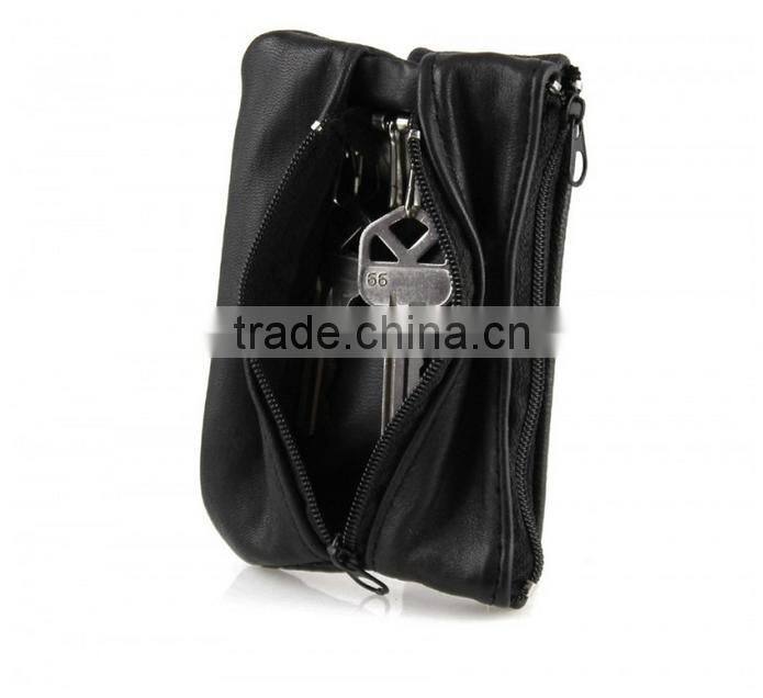 Zipper pocket with key hook cow leather key Case with Change Purse
