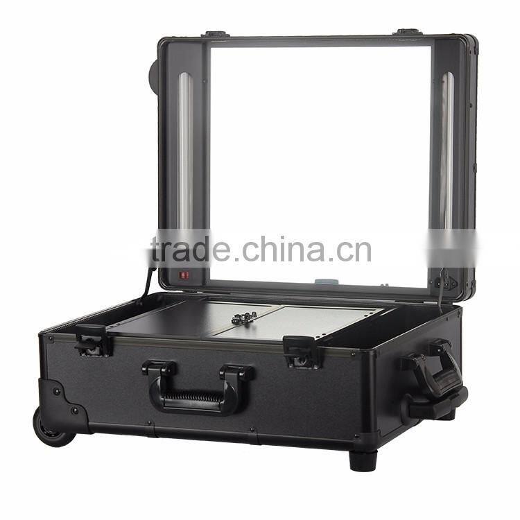 Professional beauty makeup vanity case/trolley makeup box with lighted mirror