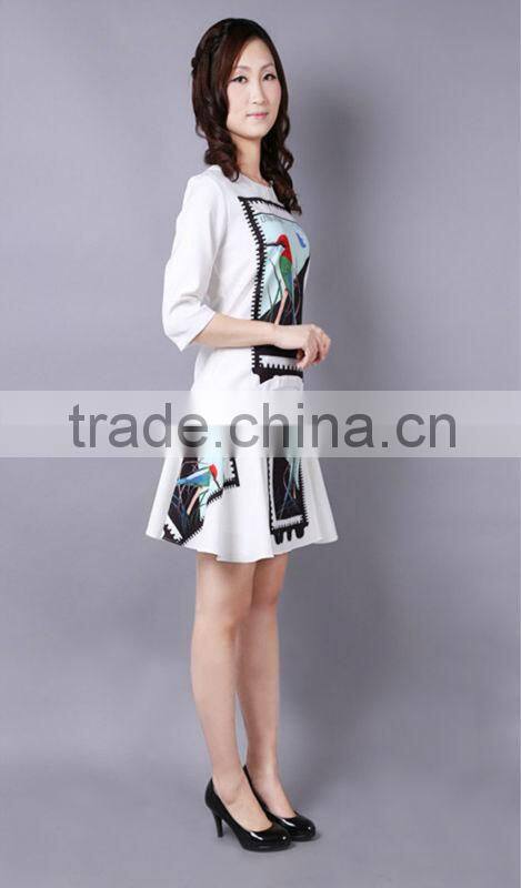 2014 NEW stamp sharped embroidered korean style lastest fashion dress(STOCK)