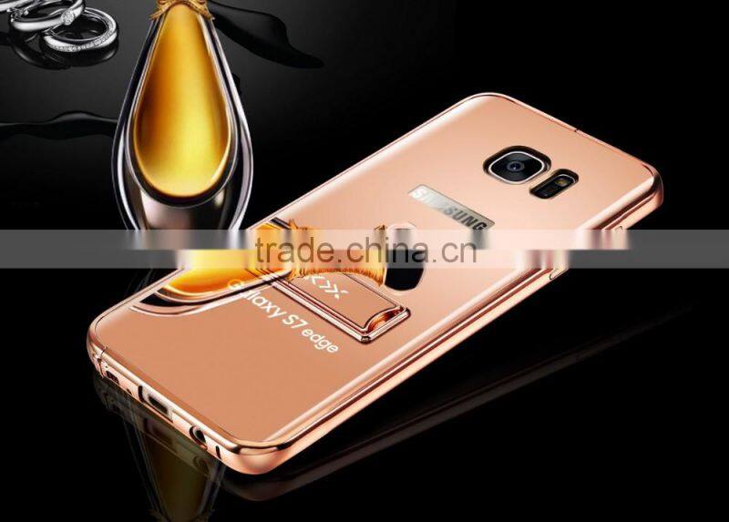 KXX Gold Series Stainless steel Bumper with Acrylic backplaneck Case for Samsung S7 edge Luxury Mirror Back Stand Case MT-5580