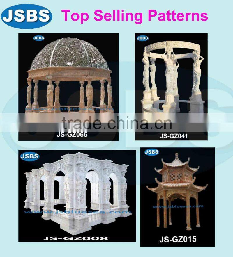 hand carved natural stone gazebo with solid roof