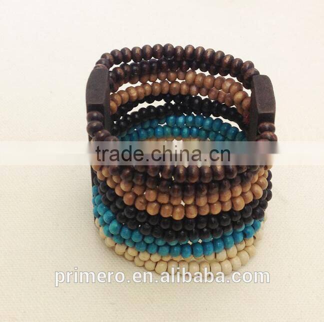 New Designer Bohemia Wood Boho Beads Bracelet Beaded Multilayer Stretch Bangles