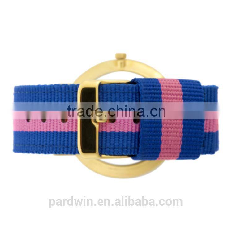 Brand swedish watch nylon strap 20mm width PVD gold stainless steel case sapphire glass 2 hands watch