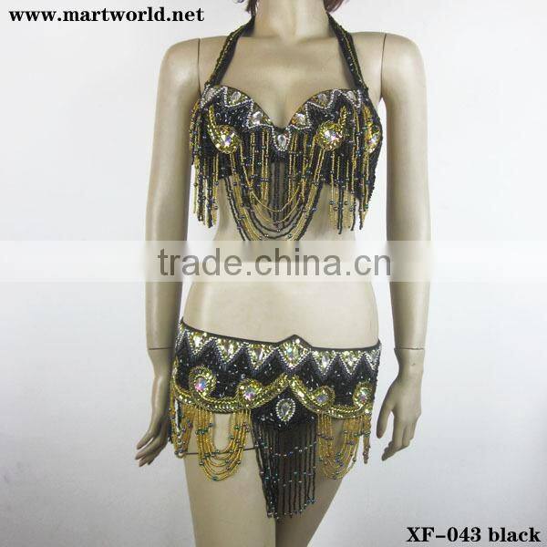 pink sequin beaded bra top and belt costume (XF-043 pink)