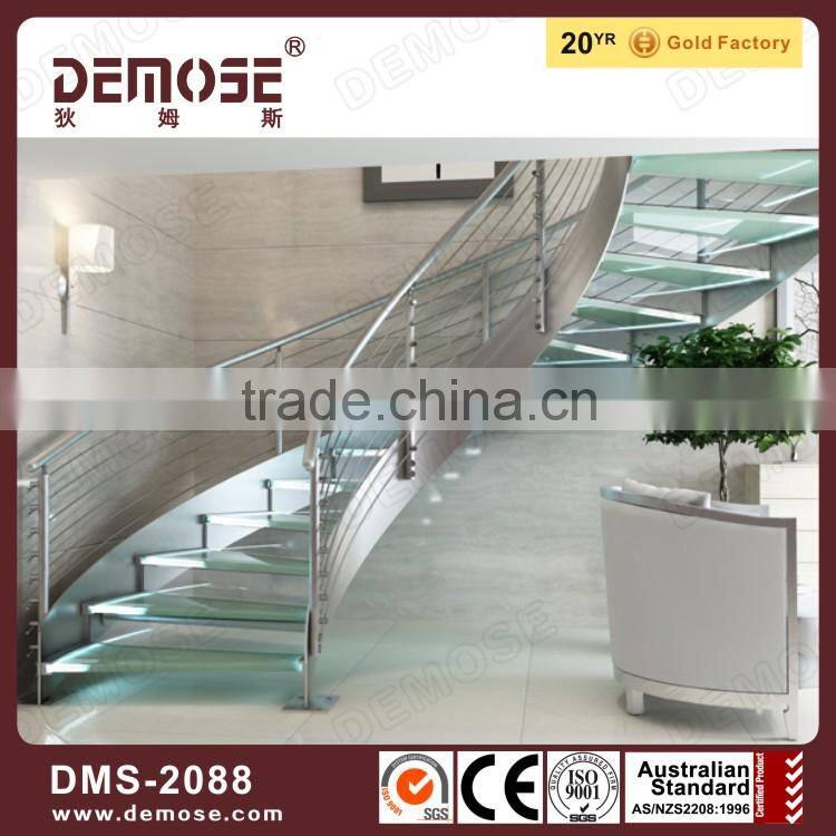 Elegant glass step Stainless Steel handrail and baluster Stairs
