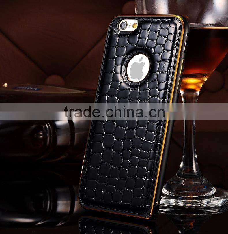 Metal Bumper With Leather Cover Phone Case for iPhone6/6P