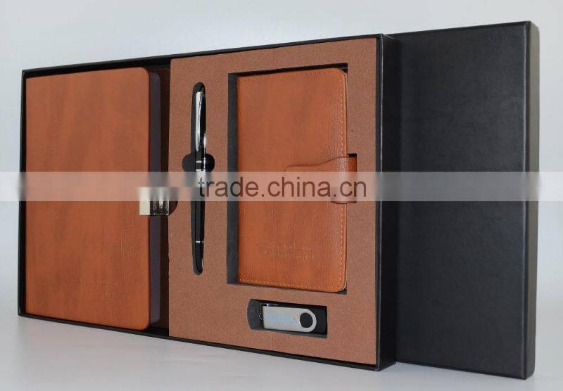 Classical Corporate leather notebook gift set with ballpoint pen 8GB USB