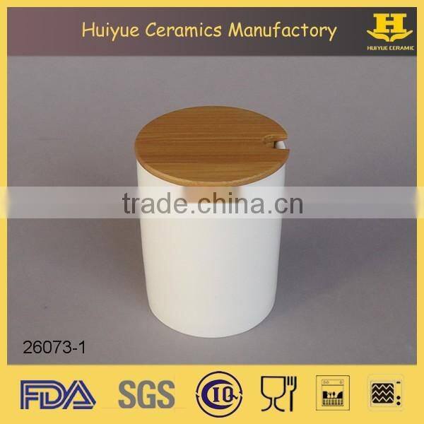 Ceramic Spice Jar, Kitchenware, Salt Cruet with bamboo lid and spoon