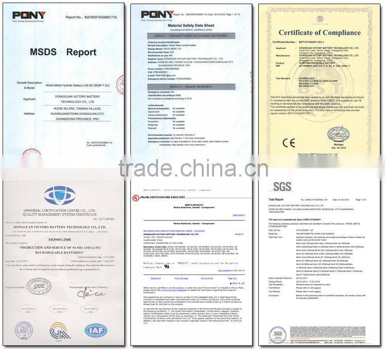 Nimh rechargeable High Drain battery AA SC 1.2V 1200mah Nickel metal hydride rechargeable battery