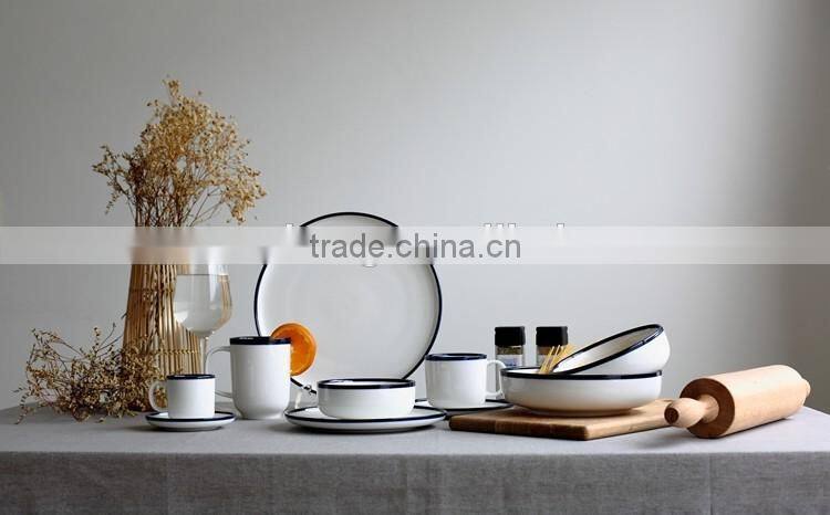 durable porcelain ceramic mug with bule rim for restaurant
