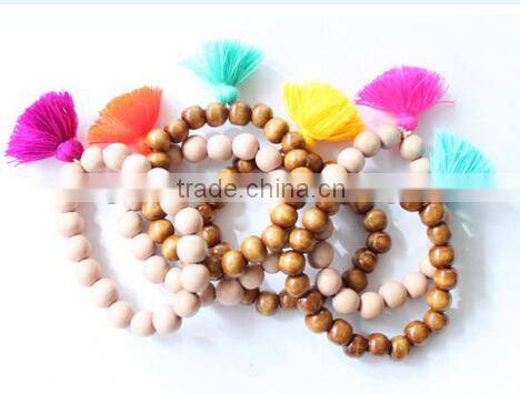 Tassel Bracelet, Beaded Colorful Tassel Bracelet, Statement Bracelet, Wood Bead Tassel Jewelry,Boho Tassel Jewelry