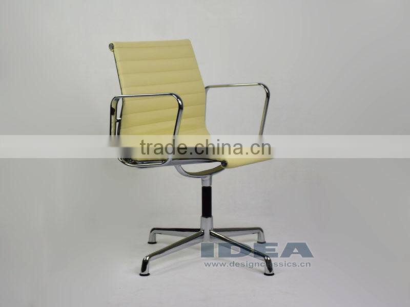 Replica Charles Low Back Ribbed meeting Chair - Cream White Color Genuine Leather