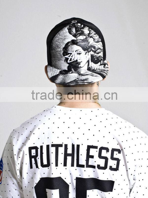 for summer cool 5 panel with woman printing in the front custom made hats