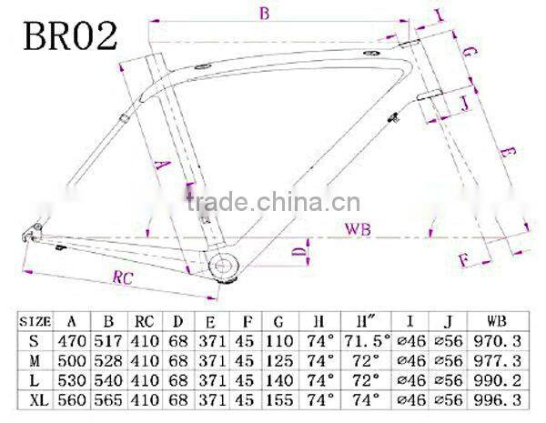 High performance 700C carbon road bicycle frame, BB68,size 530mm