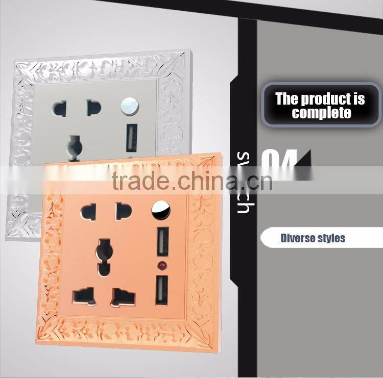 2015 NEW design British standard Zinc alloy10A 250V 5pin MF socket with 2USB wall sw