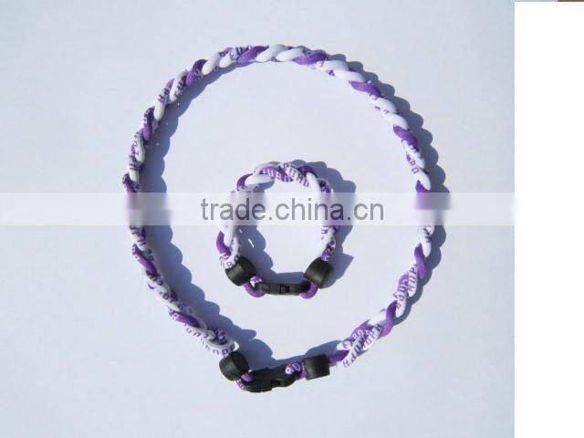 Blue & White 1Set Titanium Baseball Sports Necklace & Bracelet, 3 Ropes