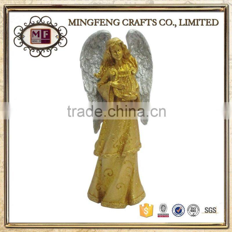 Set of 4 glod resin angel play musical instruments