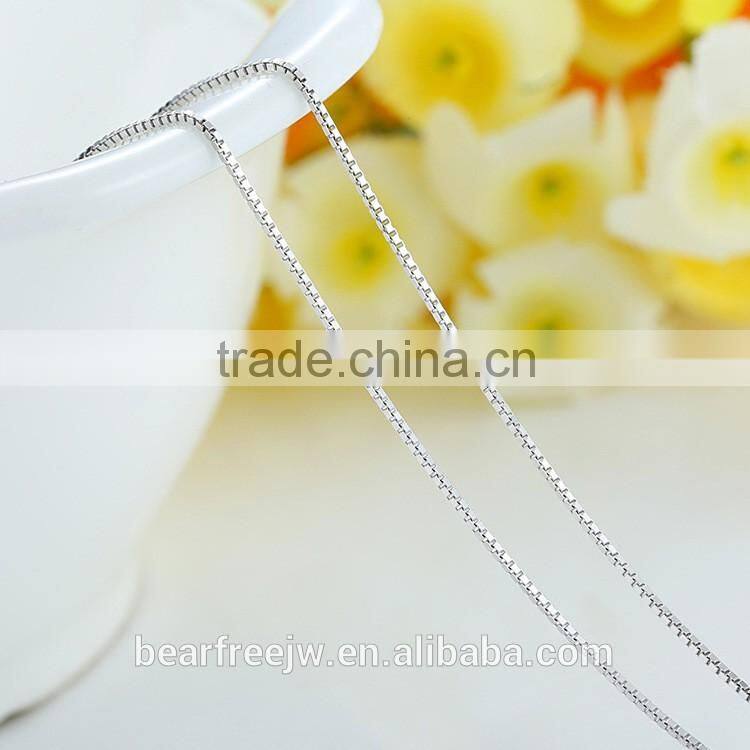 925 Sterling Silver Box Link Chain Necklace 0.65mm/0.8mm/1mm/1.5mm Width