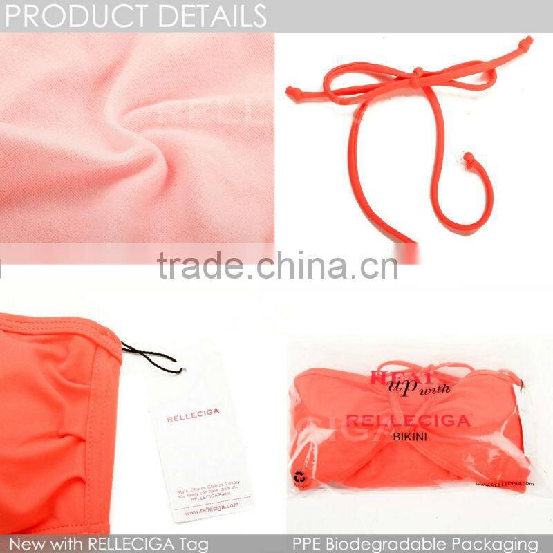 RELLECIGA Extreme Bikinis Swimwear - Neon Orange Bandeau Sexy bikini with an Open "V" Wire at Center Front