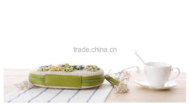 2016 Ladies Paper straw with flower lady straw basket beach bag with string