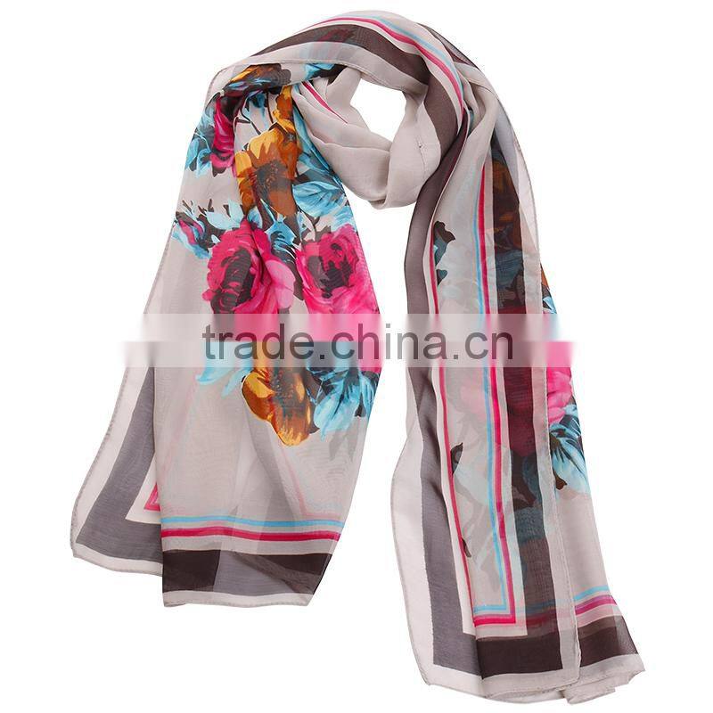 2015 Fashionable Flower Chiffon Scarf In Stock Whole Sale Hot Sale