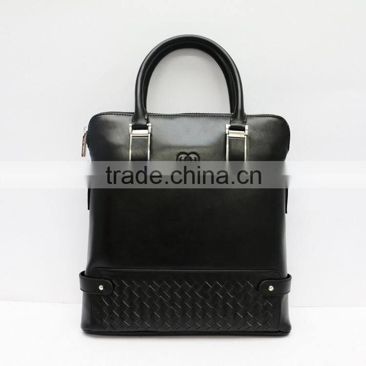 Special design men's black first layer lambskin leather multifunctional zipper briefcase