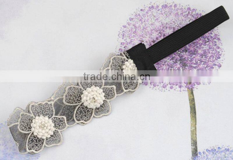 crochet flower with seed beads headband headwrap